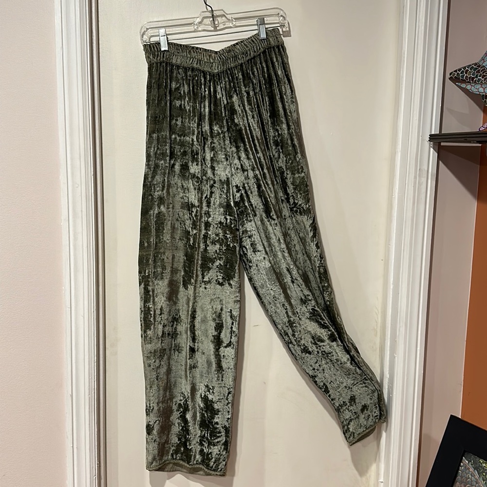 Gray-Green flowing rayon velvet pants. Bought in South Beach.